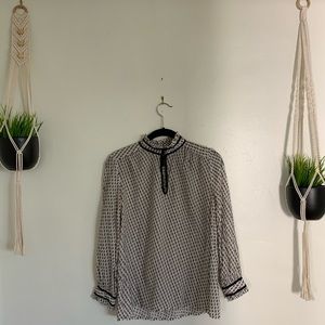 JCrew long sleeved patterned, sheer turtleneck.